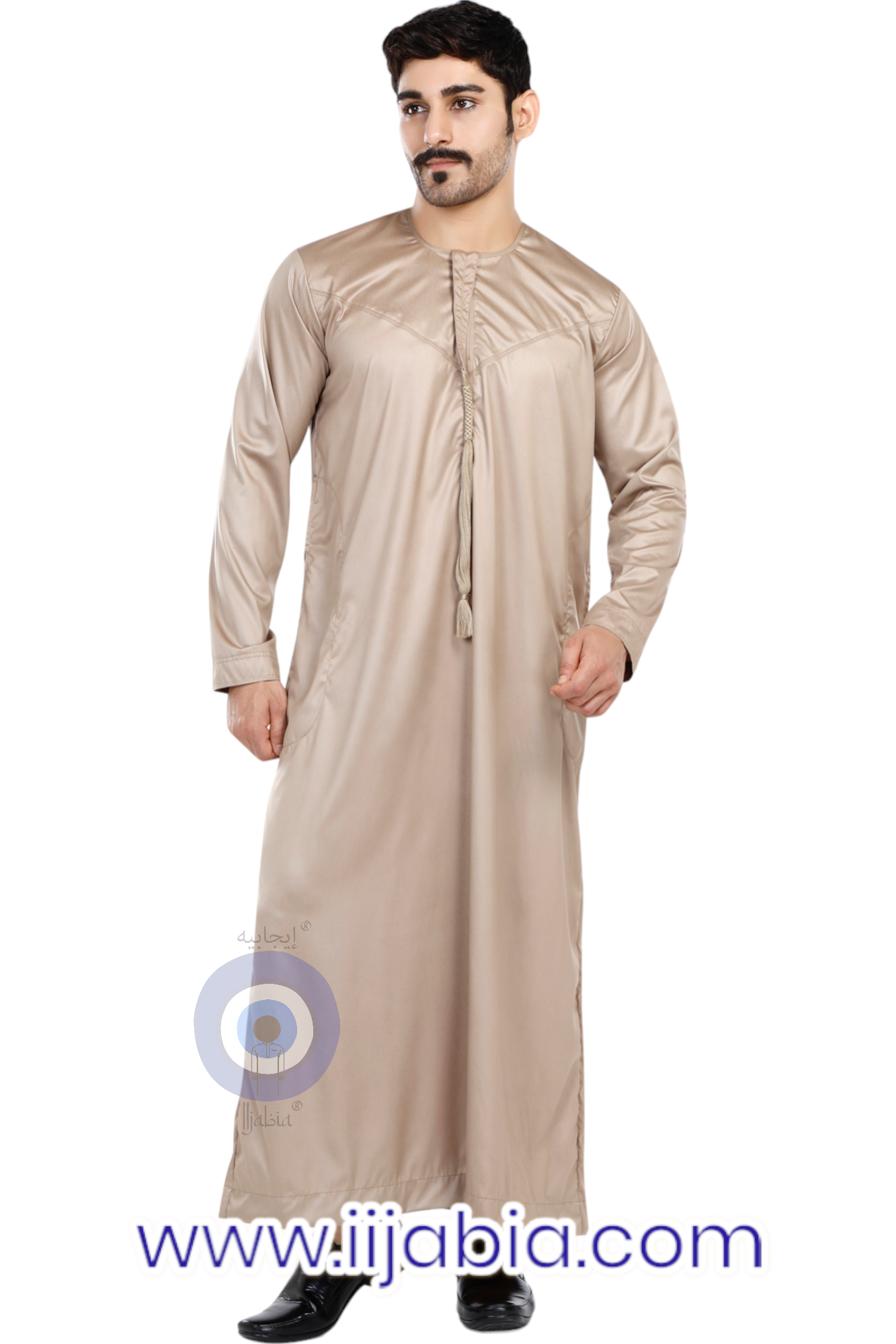 Indian Shiny Fabric Emirati Mens Omani Thobe - Full Sleeves - Gold