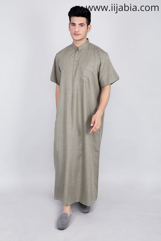 saudi collar mens thobe half sleeves green
