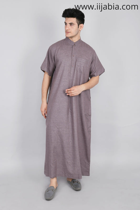  saudi collar mens thobe half sleeves grey
