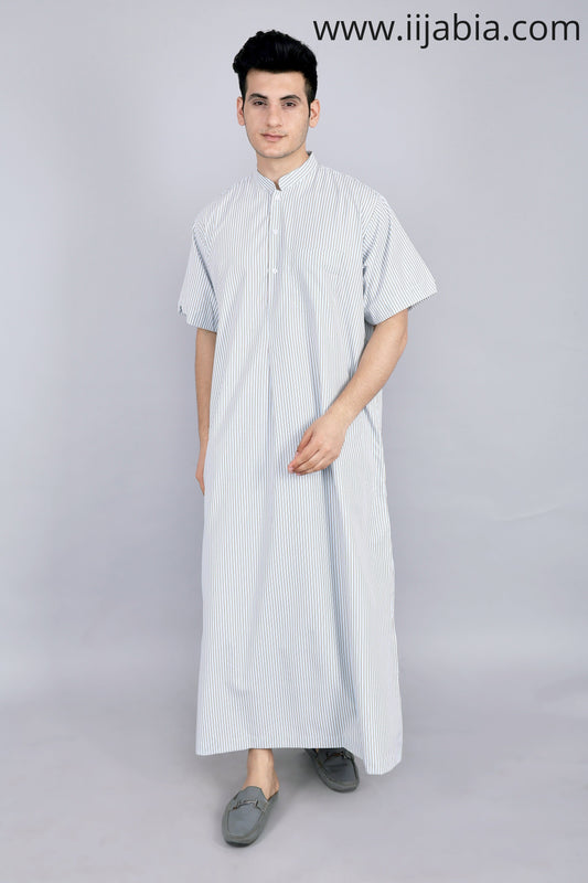 Saudi Collar Mens Thobe - Half Sleeves - Collar - Light Blue