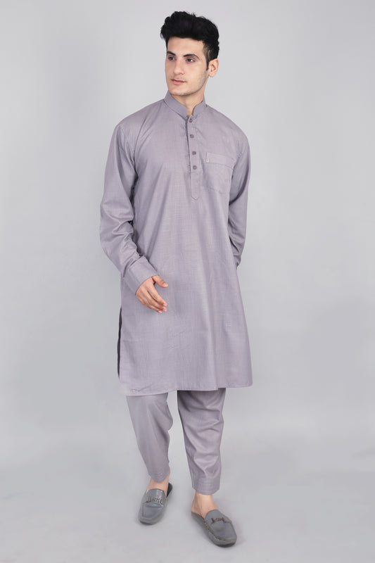 Mens Grey Kurta and Pyjama Set