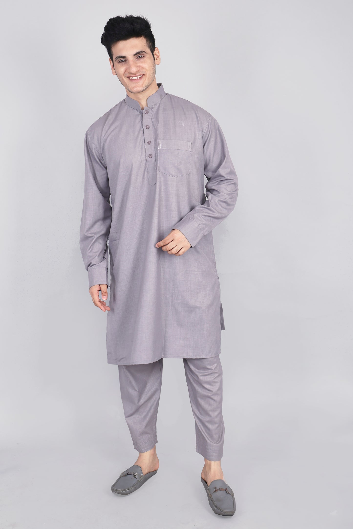 Mens Grey Kurta and Pyjama Set