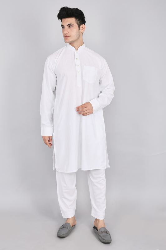 Mens White Kurta and Pyjama Set