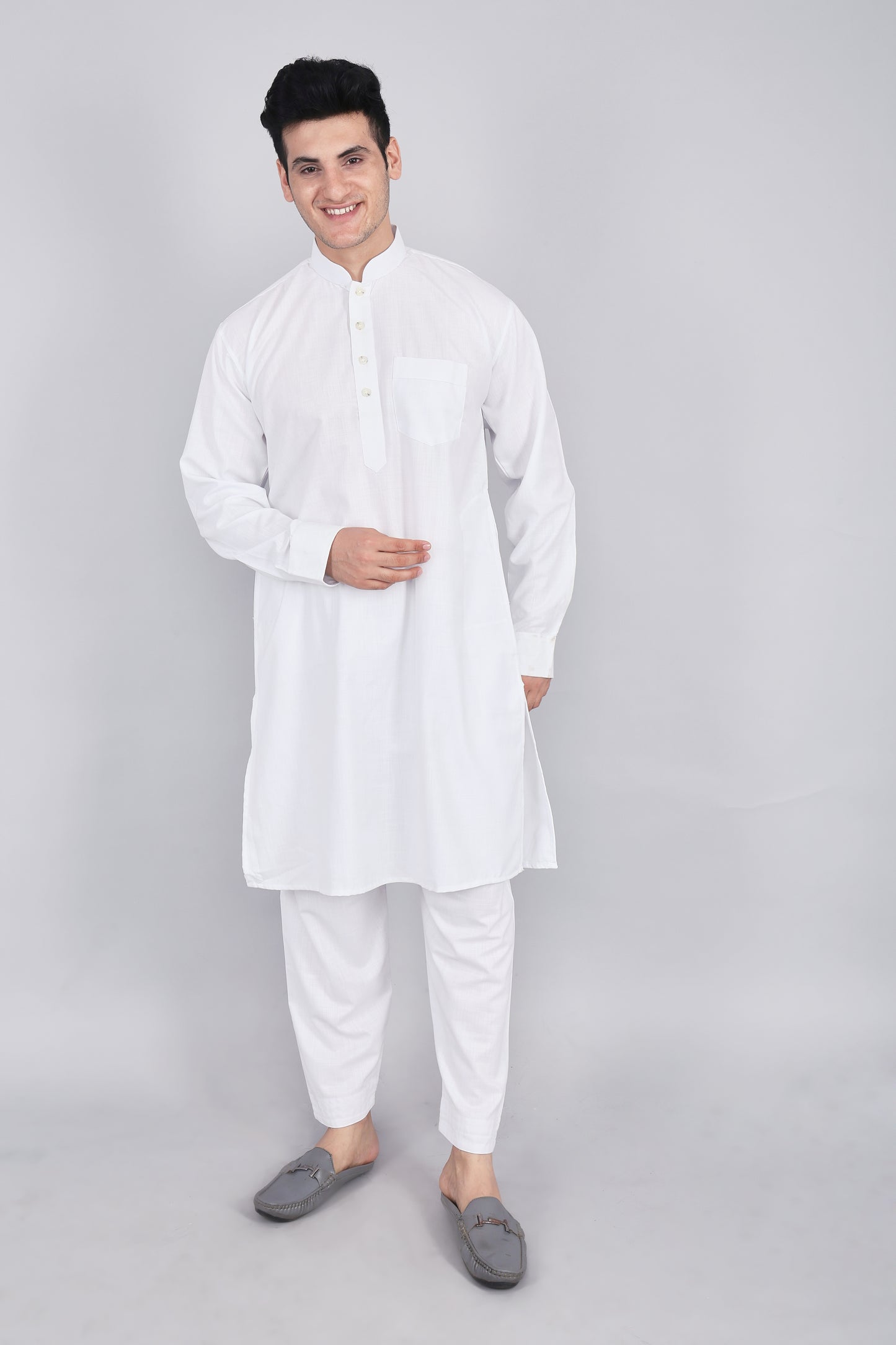 Mens White Kurta and Pyjama Set