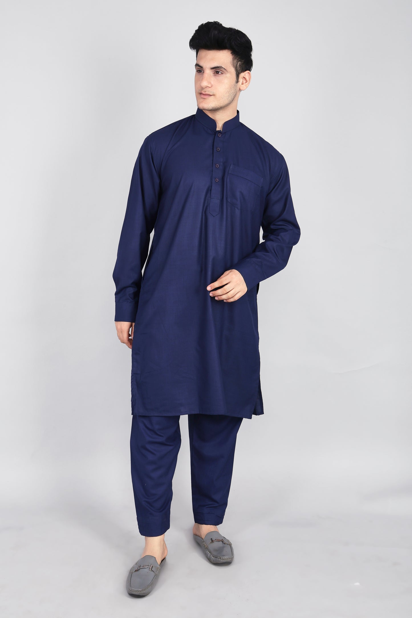 Mens Navy Blue Kurta and Pyjama Set