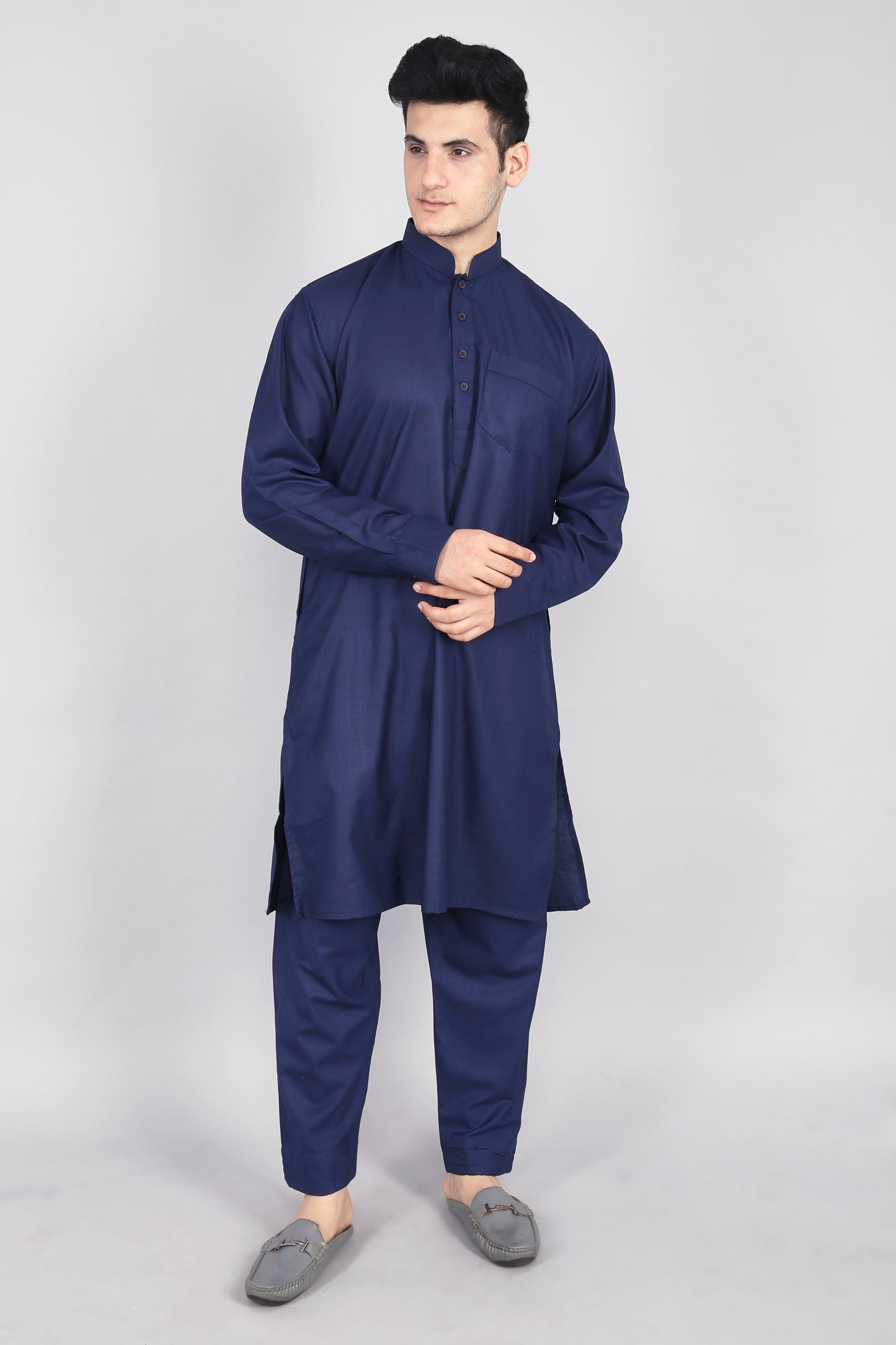 Mens Navy Blue Kurta and Pyjama Set