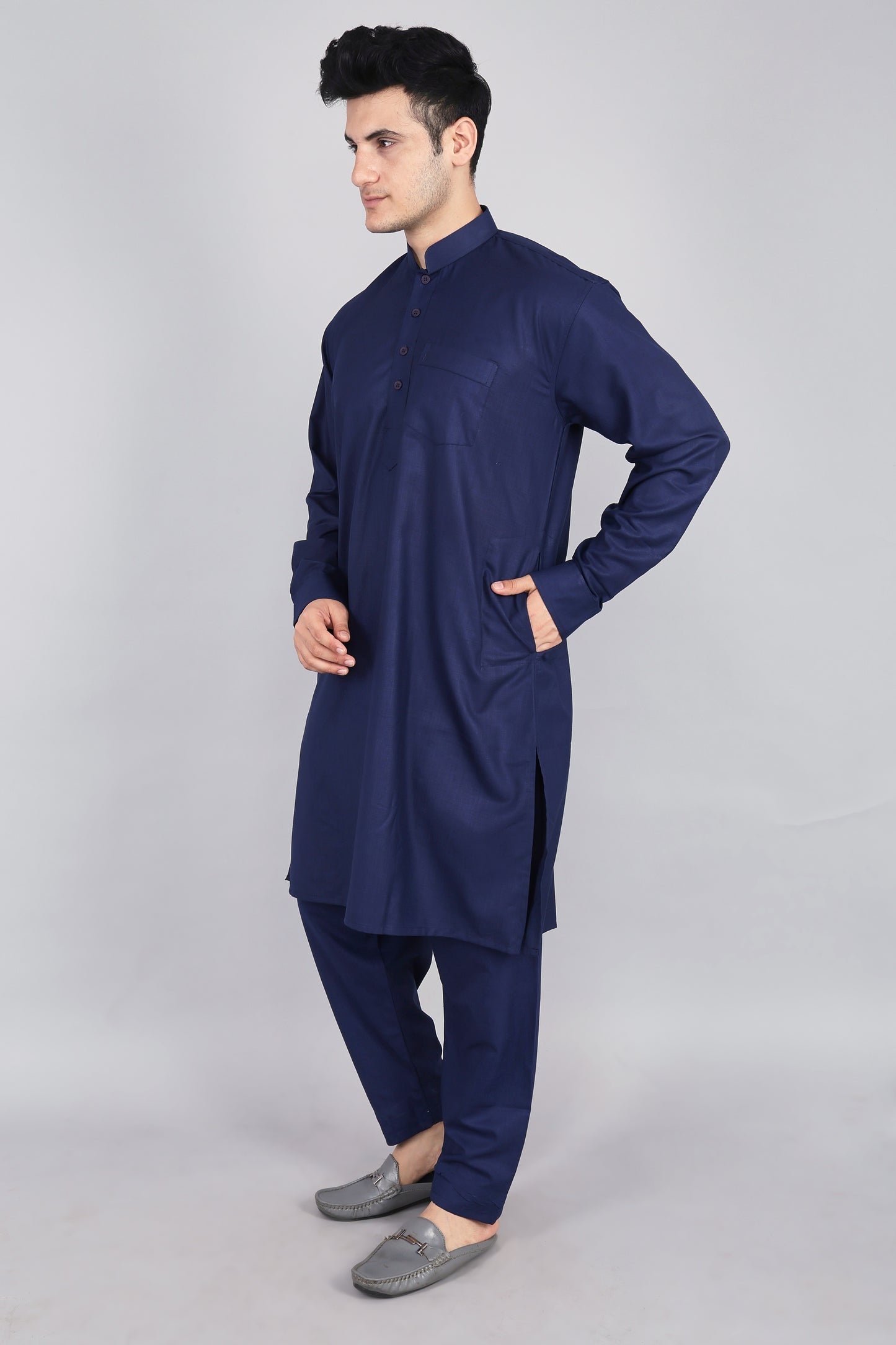 Mens Navy Blue Kurta and Pyjama Set