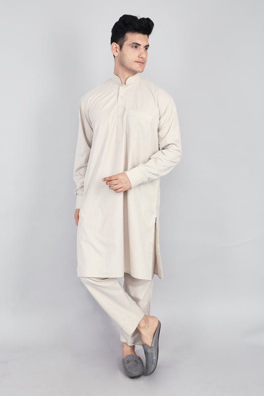 Mens Cream Kurta and Pyjama Set