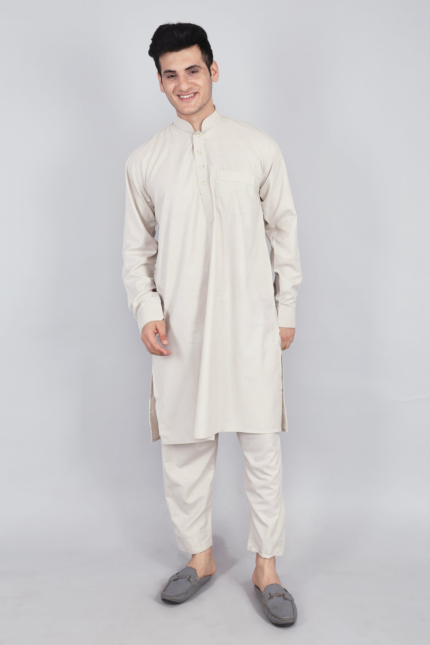 Mens Cream Kurta and Pyjama Set