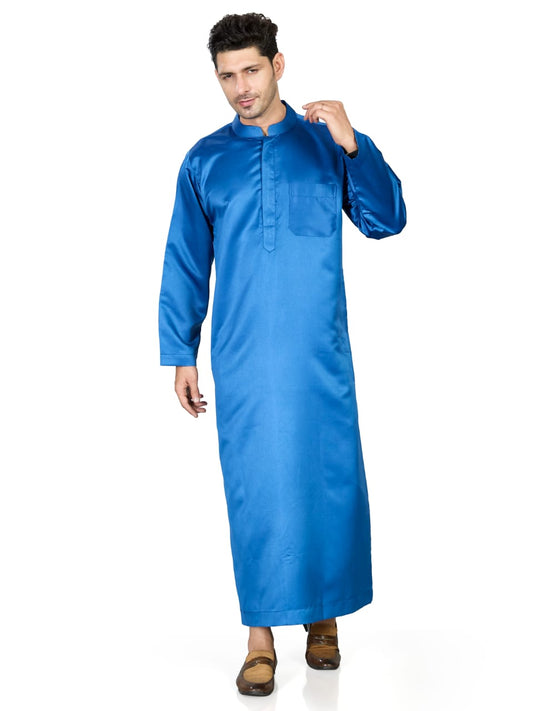 Full Sleeves Collar Men's Thobe - Indian Shiny Fabric - Royal Blue