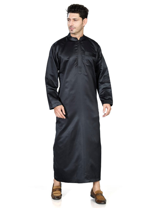 Full Sleeves Collar Men's Thobe - Indian Shiny Fabric - Black