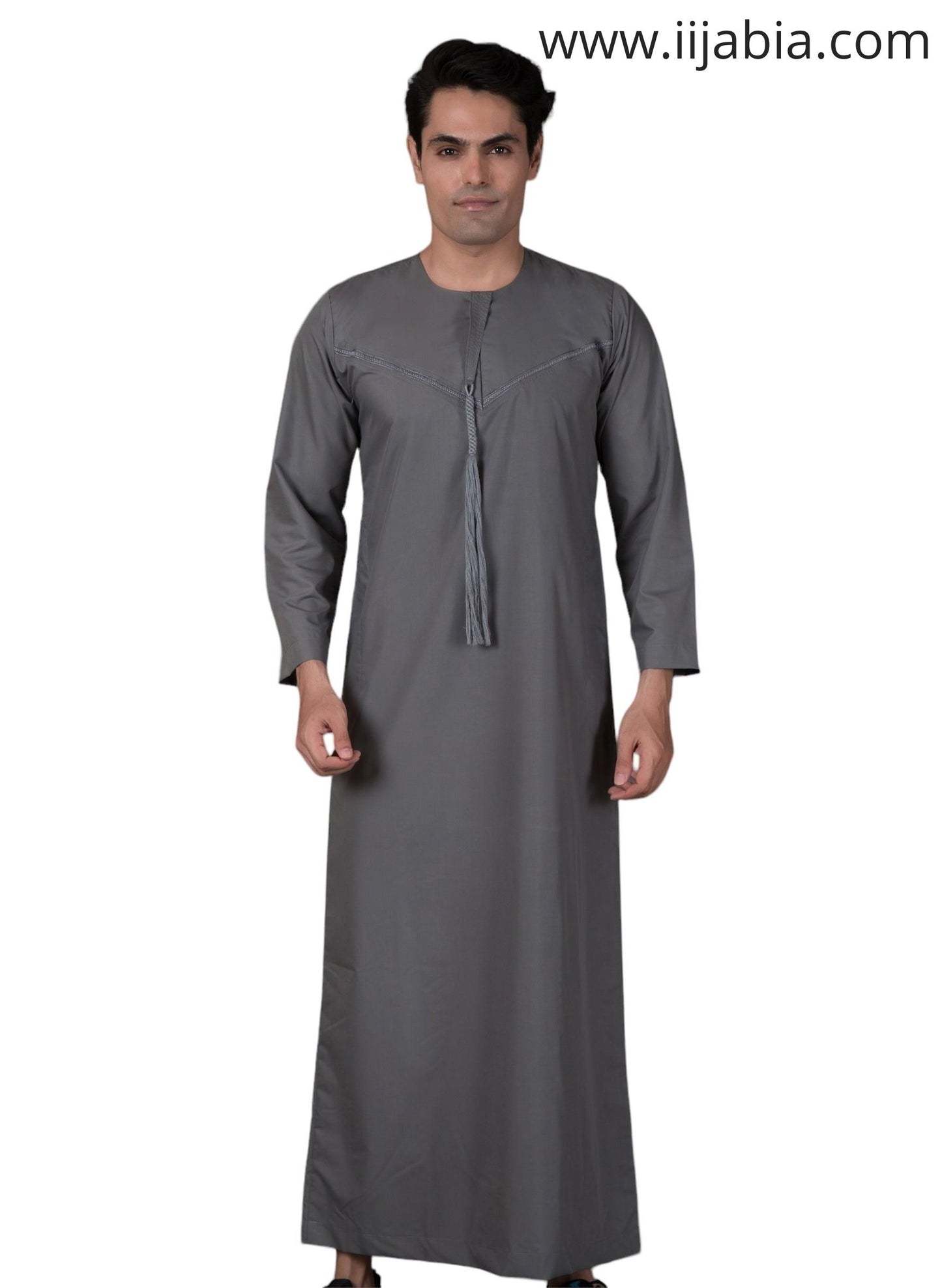 Emirati Mens Omani Thobe - Full Sleeves - Dark Grey - IIJABIA