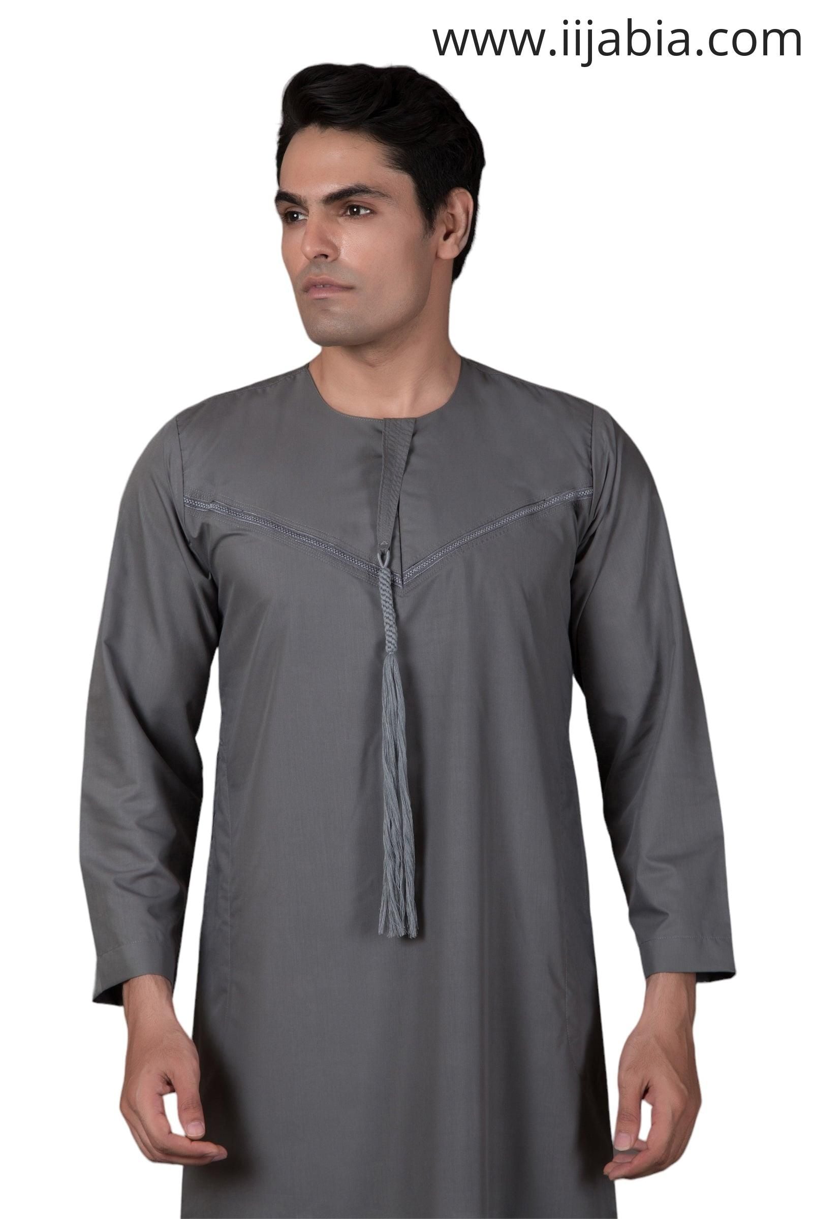 Emirati Mens Omani Thobe - Full Sleeves - Dark Grey - IIJABIA