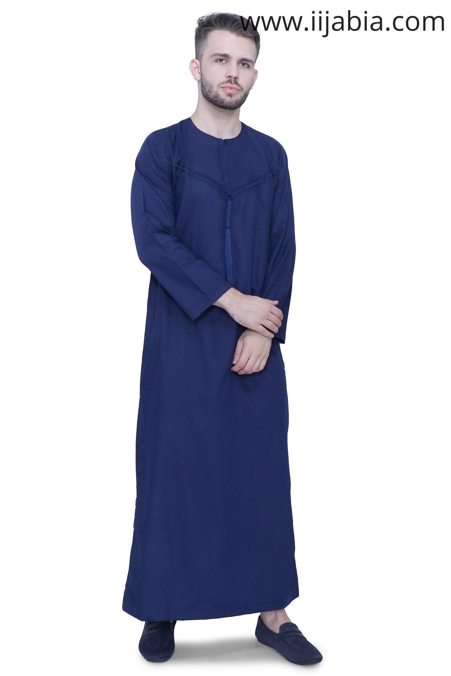 Emirati Mens Omani Thobe - Full Sleeves - Navy Blue - IIJABIA