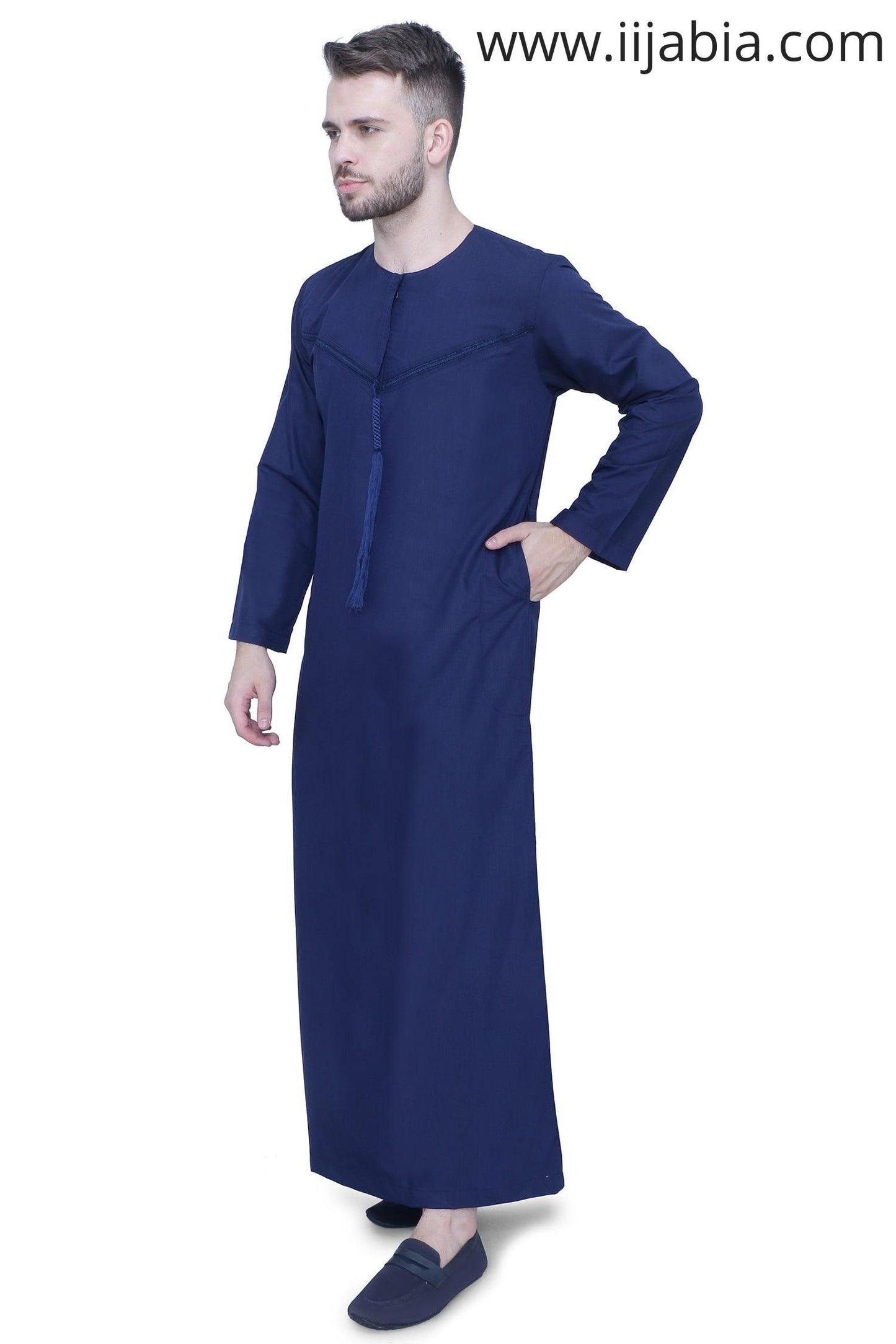 Emirati Mens Omani Thobe - Full Sleeves - Navy Blue - IIJABIA