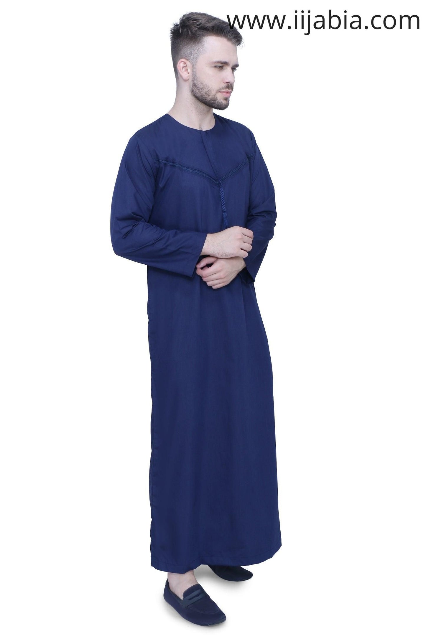 Emirati Mens Omani Thobe - Full Sleeves - Navy Blue - IIJABIA