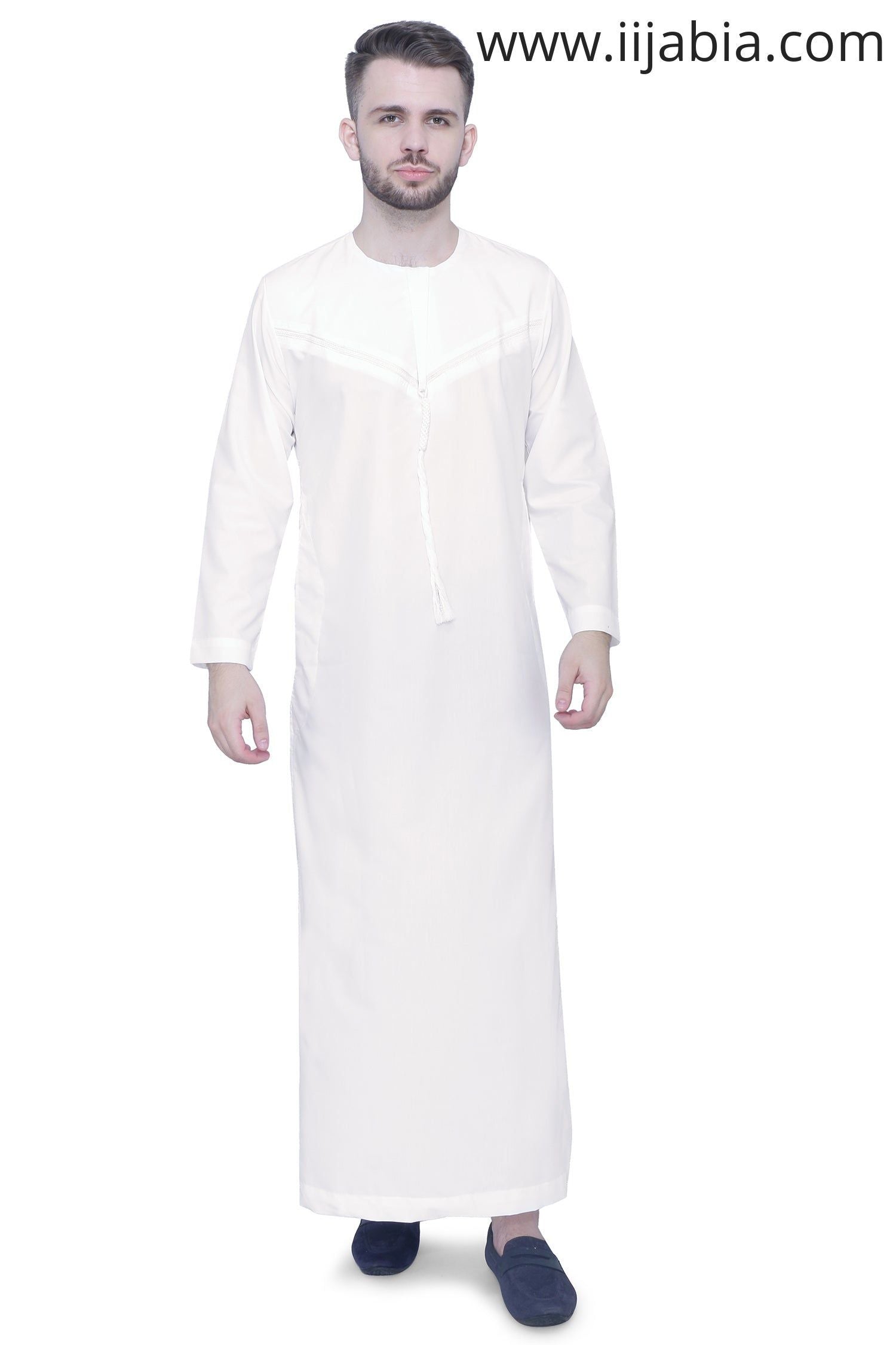 Emirati Mens Omani Thobe - Full Sleeves - Off-White - IIJABIA