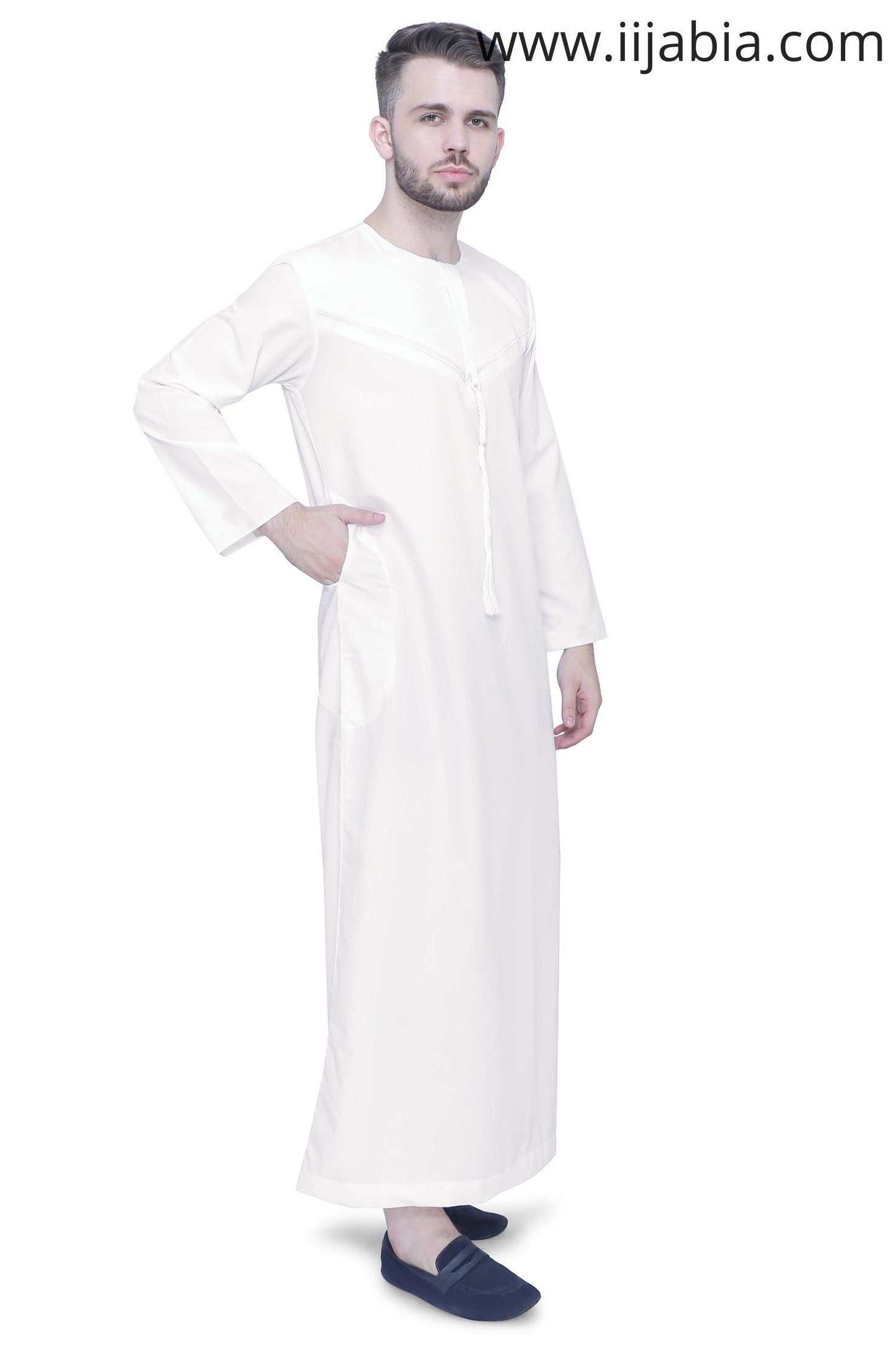 Emirati Mens Omani Thobe - Full Sleeves - Off-White - IIJABIA