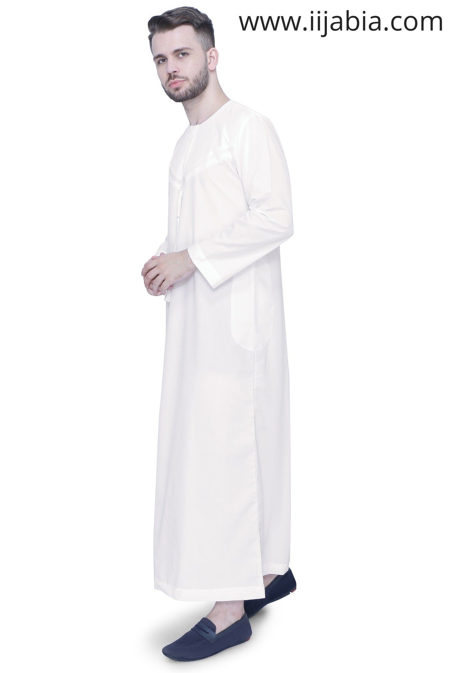 Emirati Mens Omani Thobe - Full Sleeves - Off-White - IIJABIA