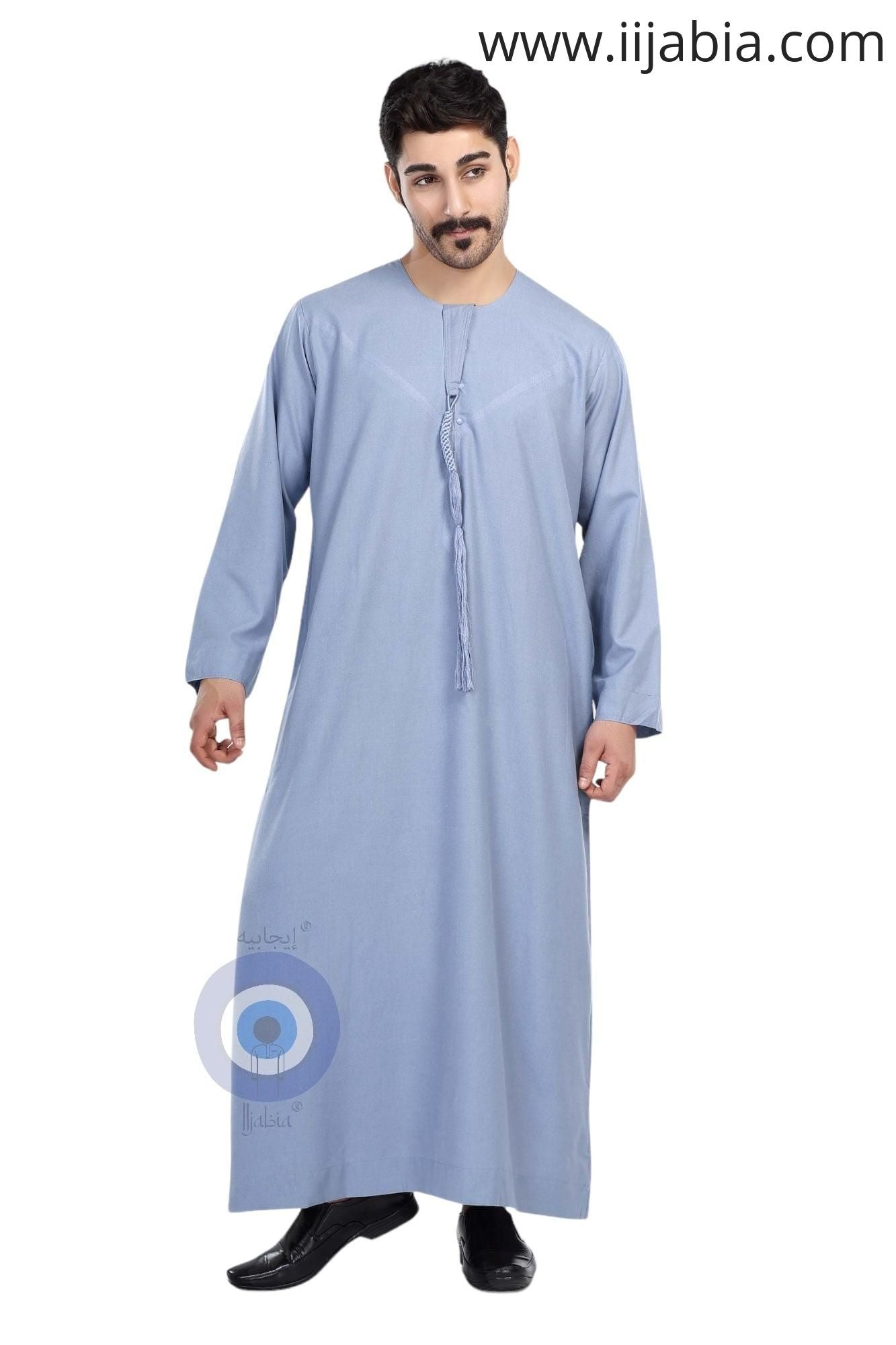 Heavy Fabric Emirati Mens Omani Thobe - Full Sleeves - Blue (International Saudi Size) - IIJABIA