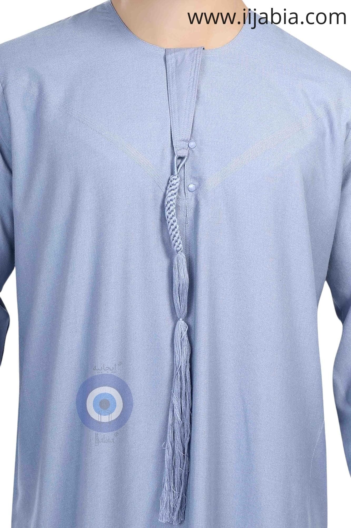 Heavy Fabric Emirati Mens Omani Thobe - Full Sleeves - Blue (International Saudi Size) - IIJABIA