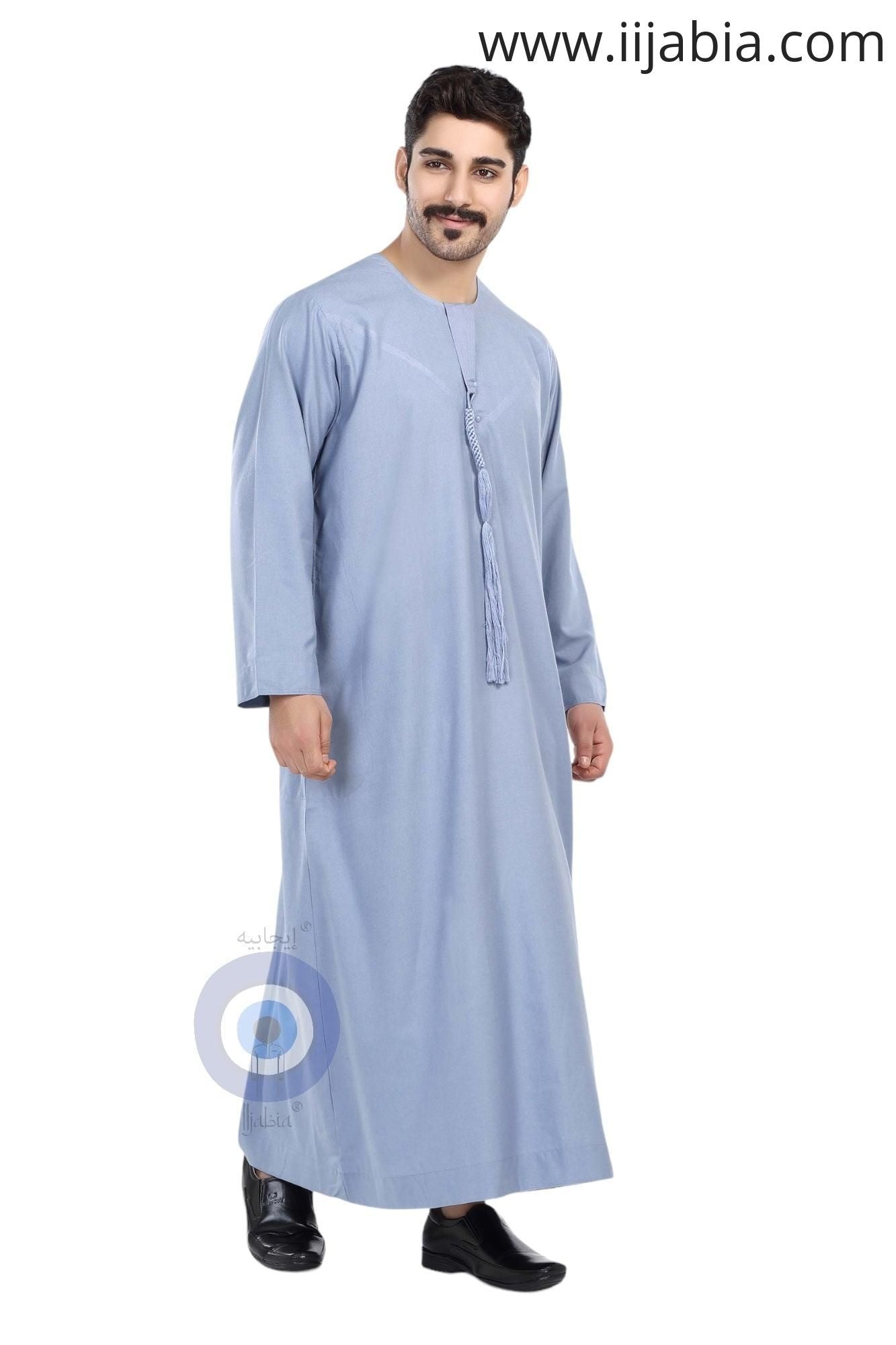 Heavy Fabric Emirati Mens Omani Thobe - Full Sleeves - Blue (International Saudi Size) - IIJABIA