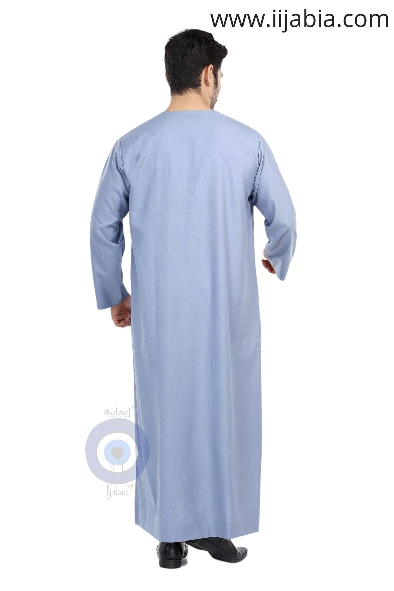 Heavy Fabric Emirati Mens Omani Thobe - Full Sleeves - Blue (International Saudi Size) - IIJABIA