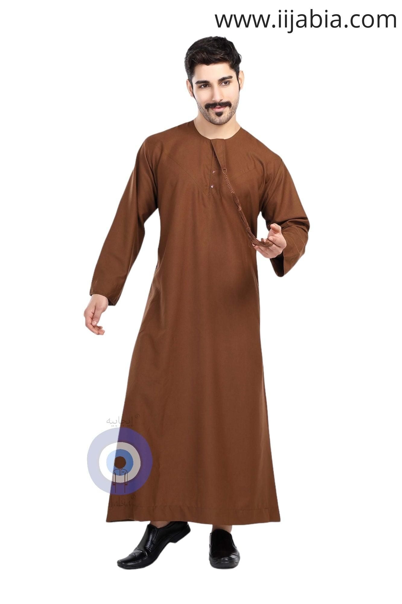 Heavy Fabric Emirati Mens Omani Thobe - Full Sleeves - Brown (International Saudi Size) - IIJABIA