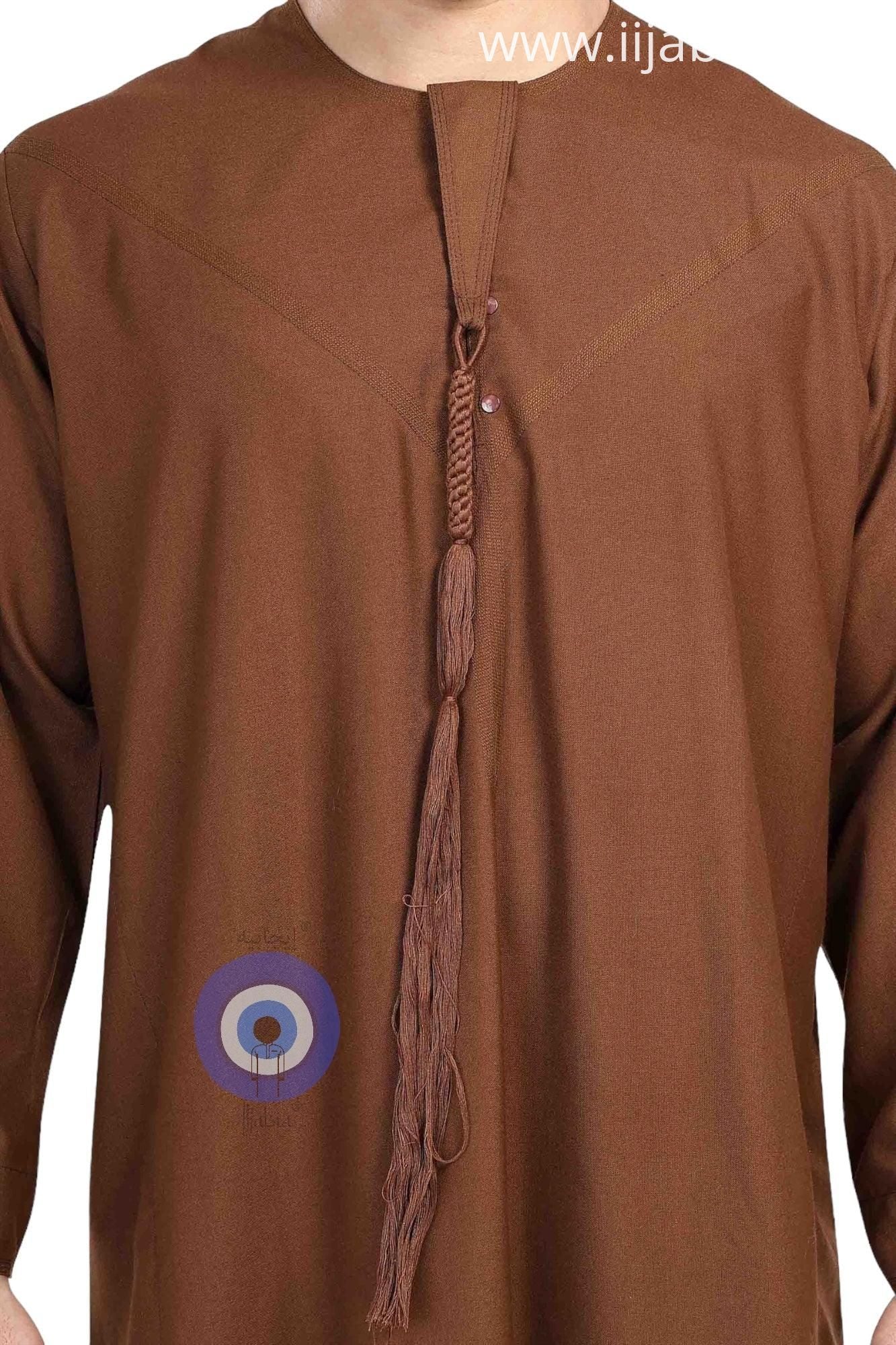 Heavy Fabric Emirati Mens Omani Thobe - Full Sleeves - Brown (International Saudi Size) - IIJABIA