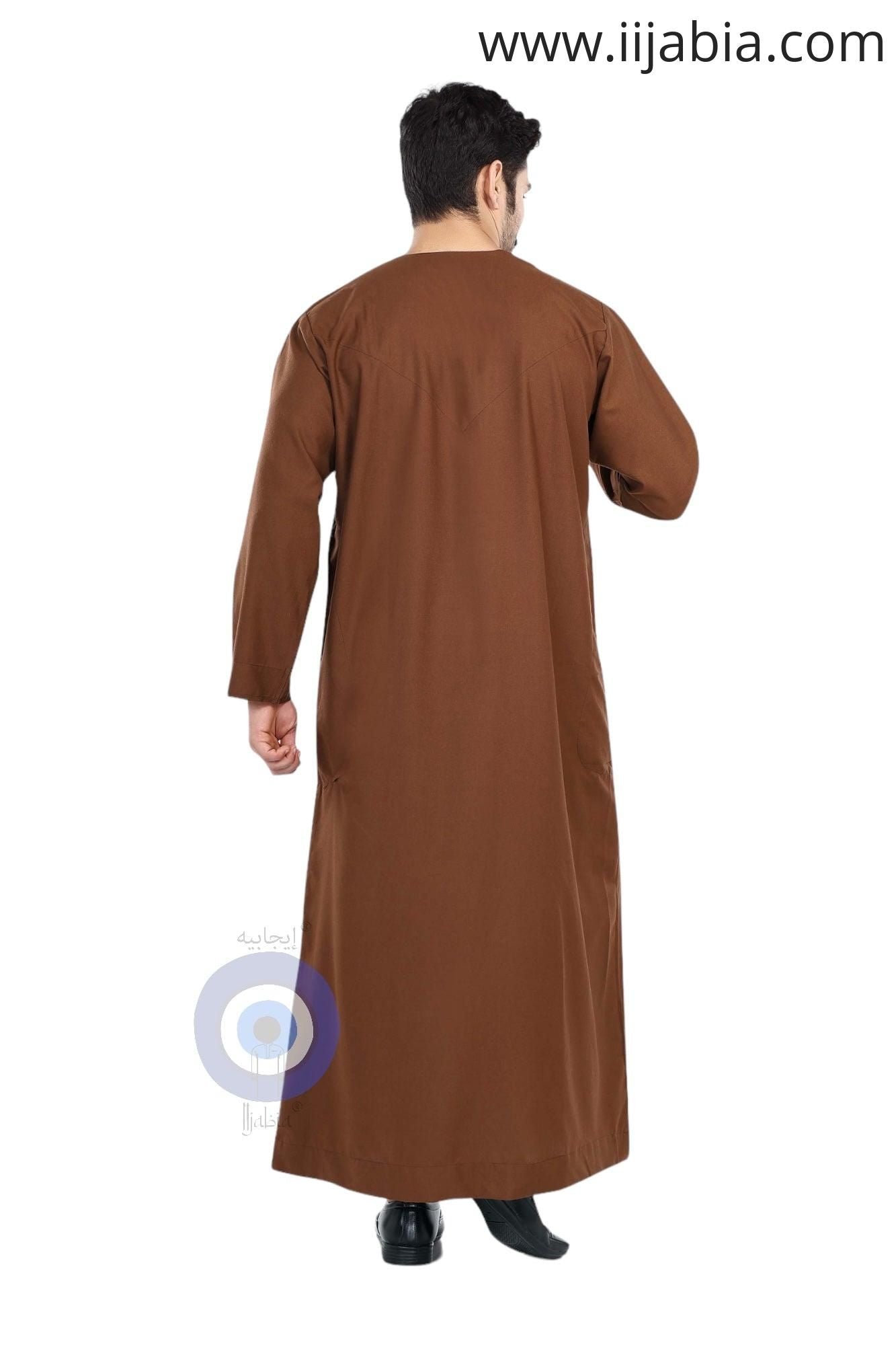 Heavy Fabric Emirati Mens Omani Thobe - Full Sleeves - Brown (International Saudi Size) - IIJABIA