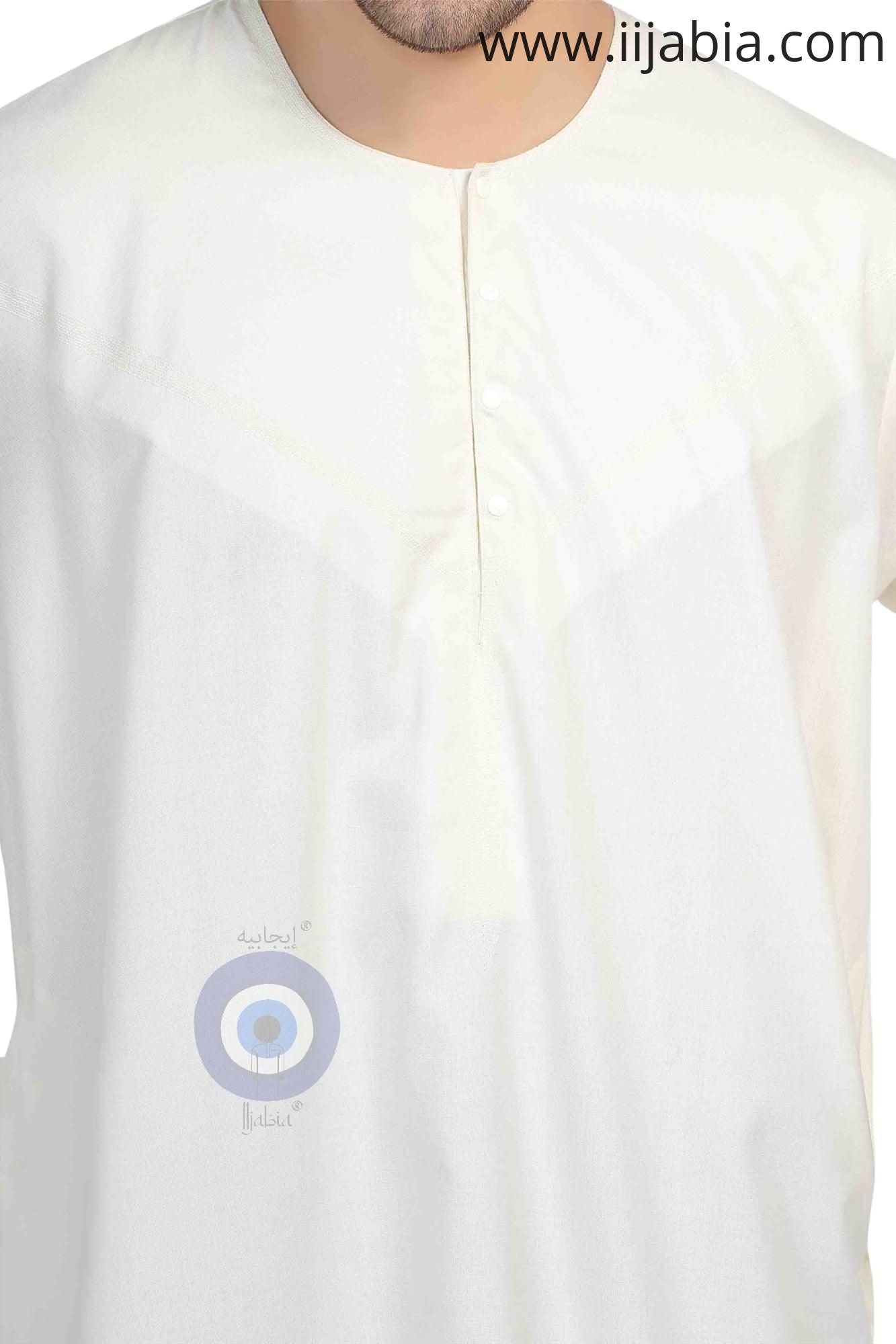 Heavy Fabric Emirati Mens Omani Thobe - Full Sleeves - Cream (International Saudi Size) - IIJABIA