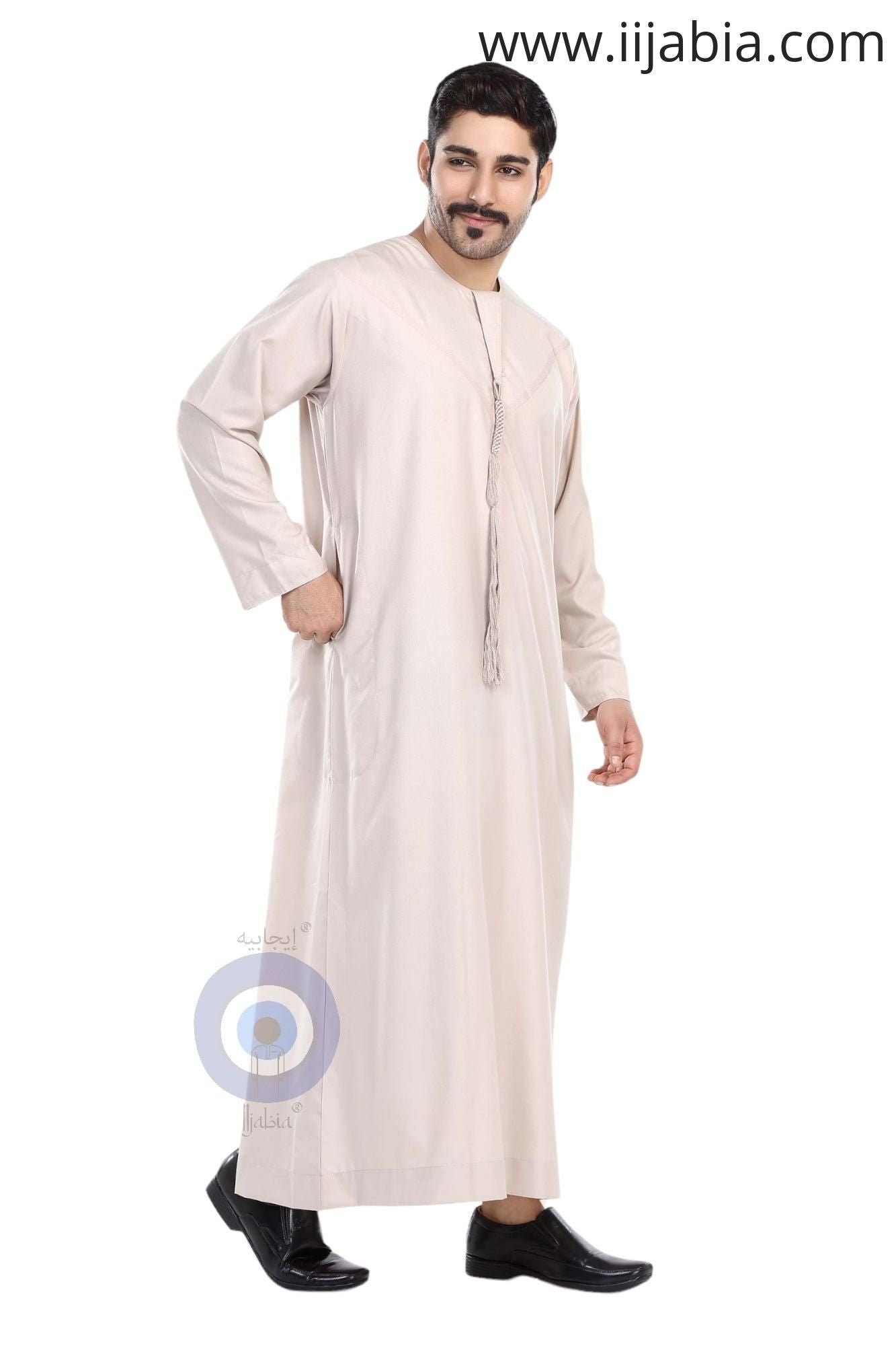 Heavy Fabric Emirati Mens Omani Thobe - Full Sleeves - Light Pink (International Saudi Size) - IIJABIA