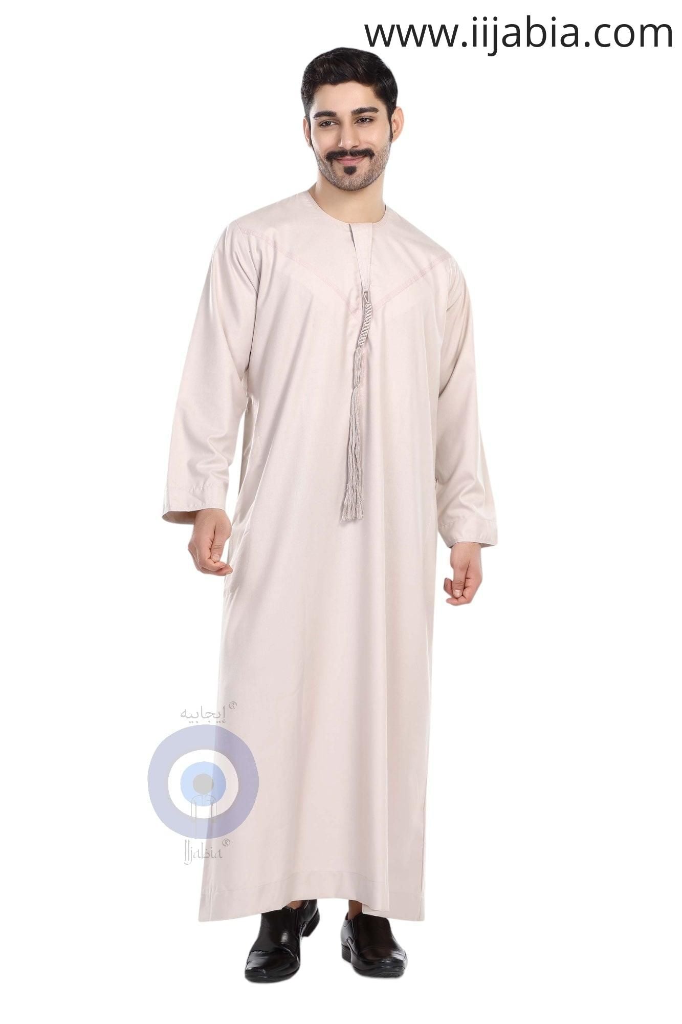 Heavy Fabric Emirati Mens Omani Thobe - Full Sleeves - Light Pink (International Saudi Size) - IIJABIA