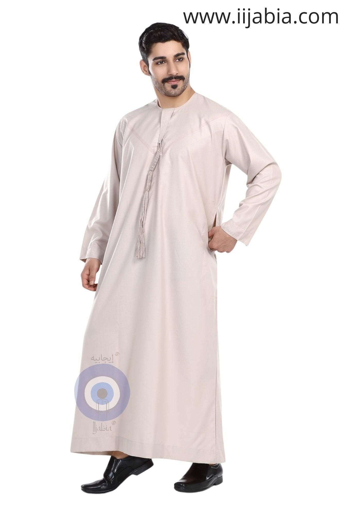 Heavy Fabric Emirati Mens Omani Thobe - Full Sleeves - Light Pink (International Saudi Size) - IIJABIA