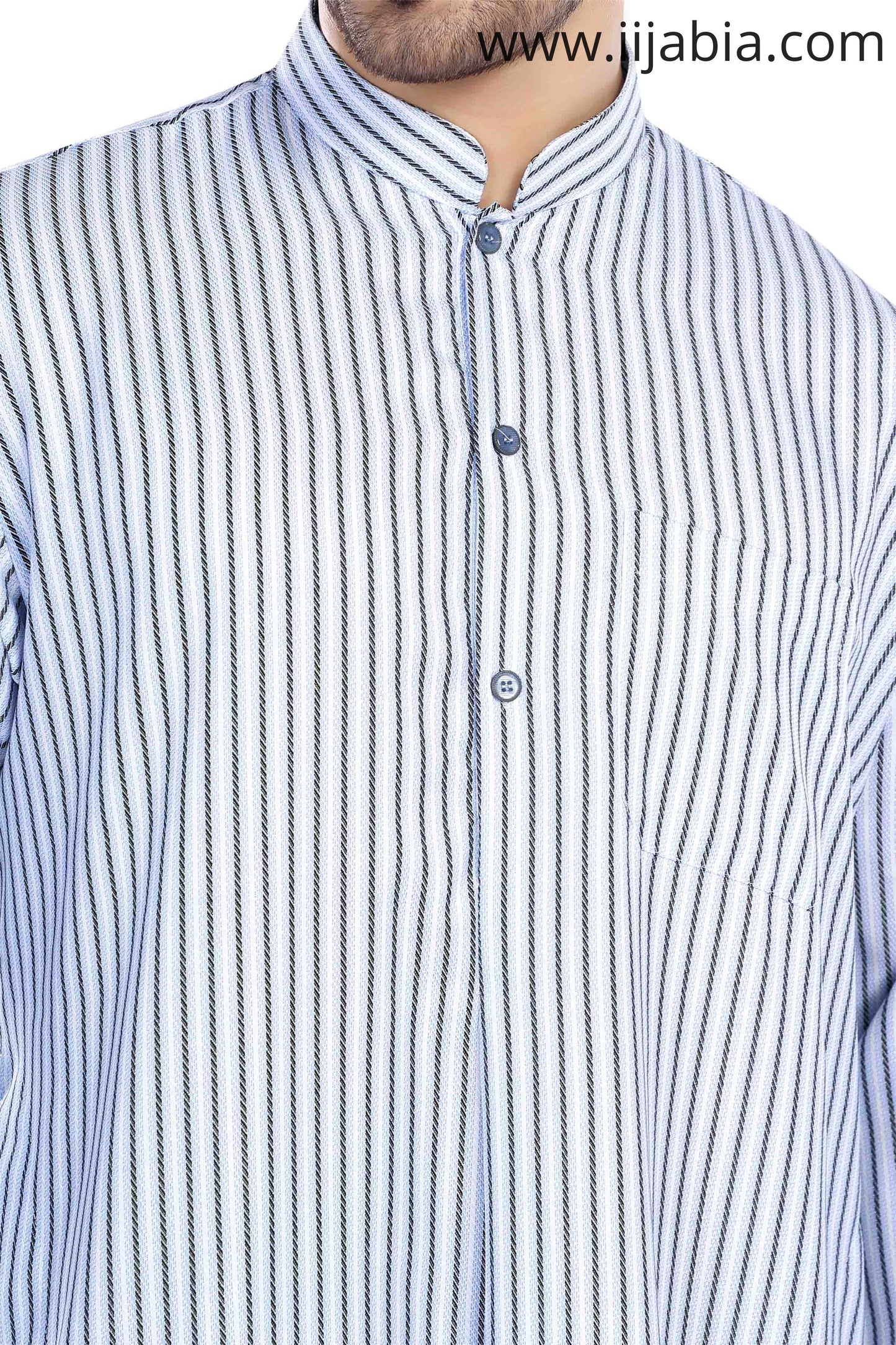 Kuwaiti Collar Mens Thobe - Full Sleeves Stripes - THST - Blue - IIJABIA