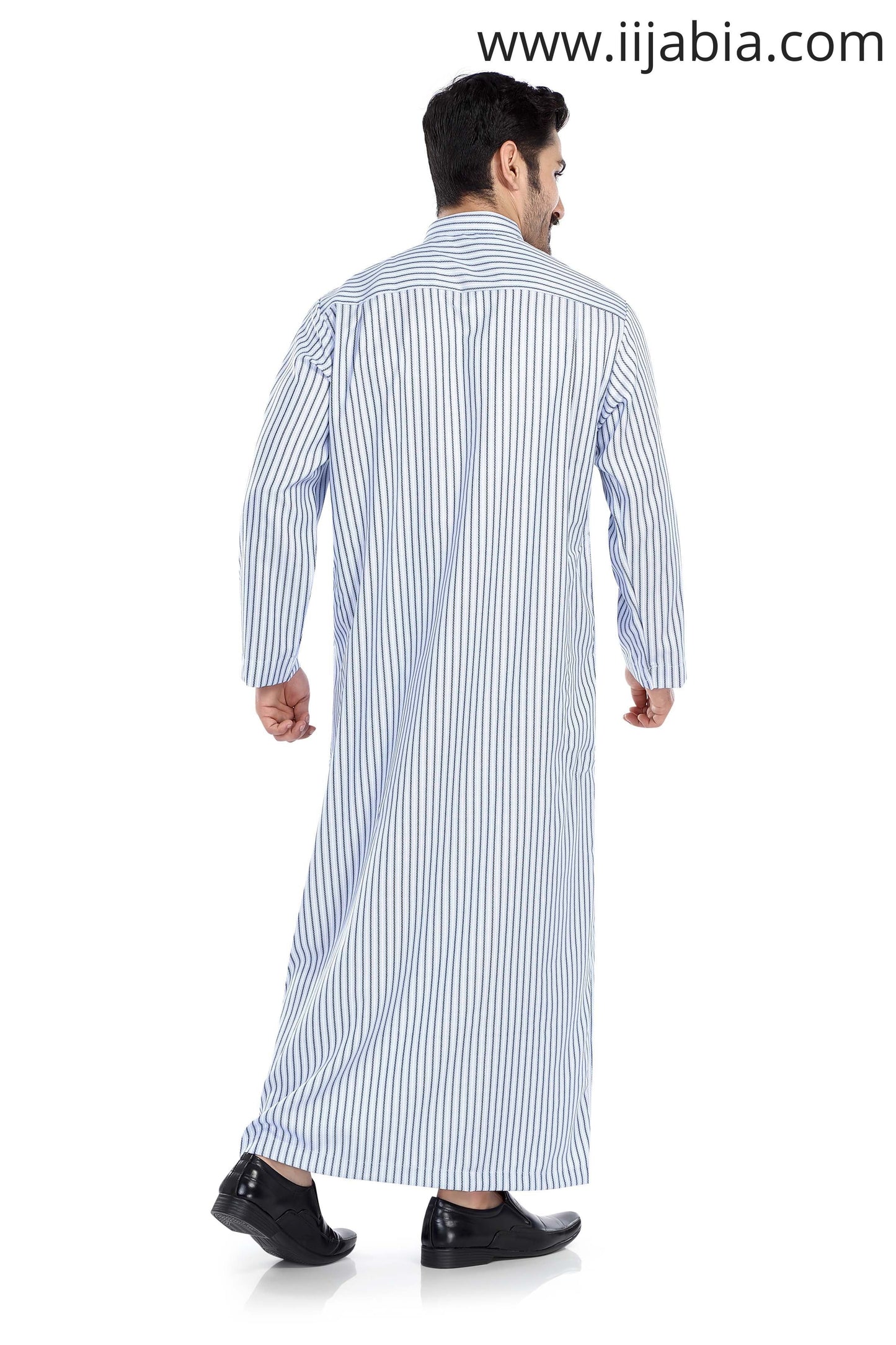 Kuwaiti Collar Mens Thobe - Full Sleeves Stripes - THST - Blue - IIJABIA