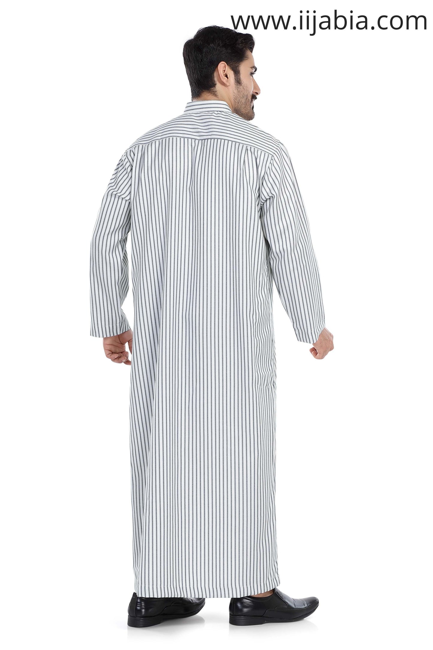 Kuwaiti Collar Mens Thobe - Full Sleeves Stripes - THST - Light Brown stripes (International Saudi Size) - IIJABIA