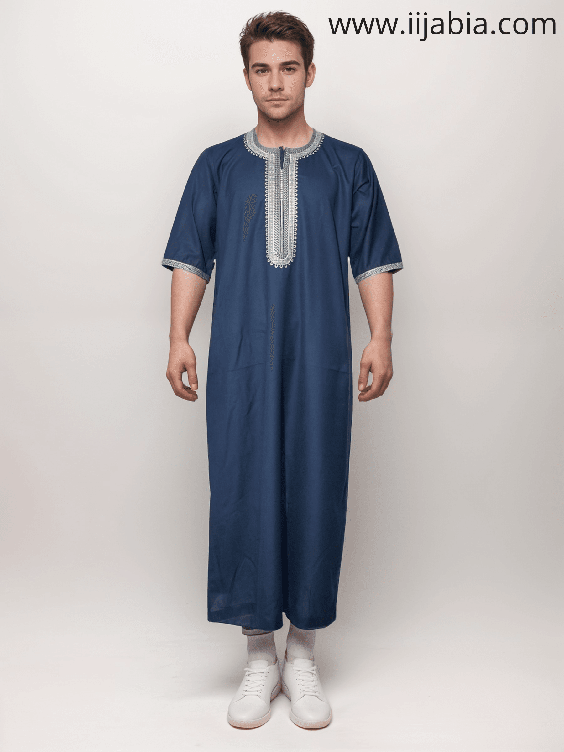 Moroccan Embroidery Mens Thobe - 3/4th Sleeves - Model 1 - IIJ1 - IIJABIA