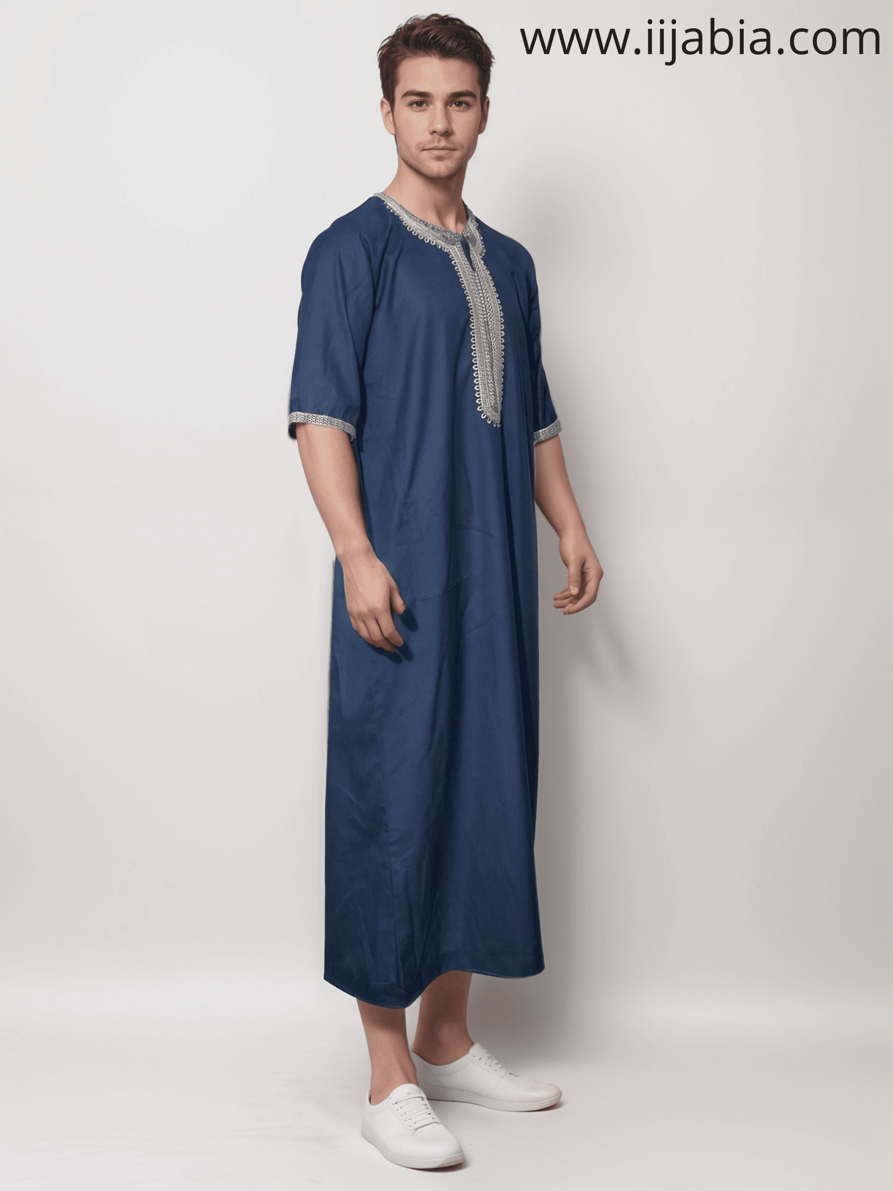 Moroccan Embroidery Mens Thobe - 3/4th Sleeves - Model 1 - IIJ1 - IIJABIA