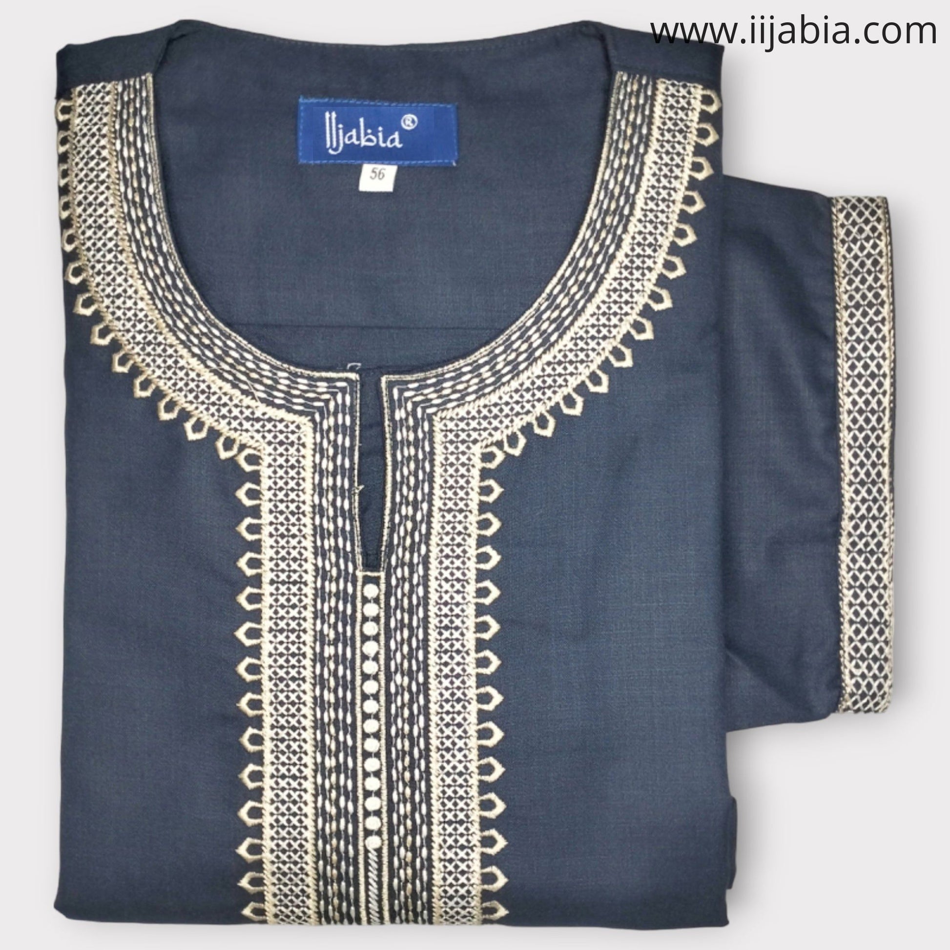 Moroccan Embroidery Mens Thobe - 3/4th Sleeves - Model 1 - IIJ1 - IIJABIA