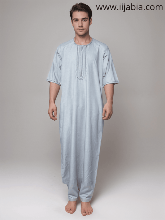 Moroccan Embroidery Mens Thobe - 3/4th Sleeves - Model 2 - IIJM2-3 - IIJABIA