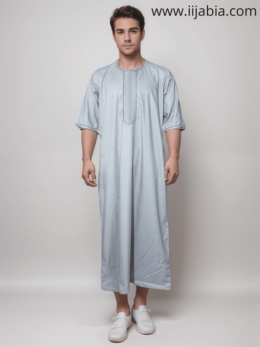 Moroccan Embroidery Mens Thobe - 3/4th Sleeves - Model 2 - IIJM2-4 - IIJABIA