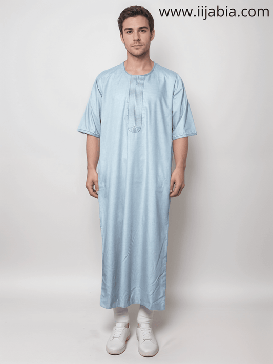 Moroccan Embroidery Mens Thobe - 3/4th Sleeves - Model 2 - IIJM2-6 - IIJABIA