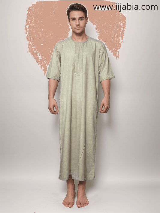 Moroccan Embroidery Mens Thobe - 3/4th Sleeves - Model 2 - IIJM2-7 - IIJABIA