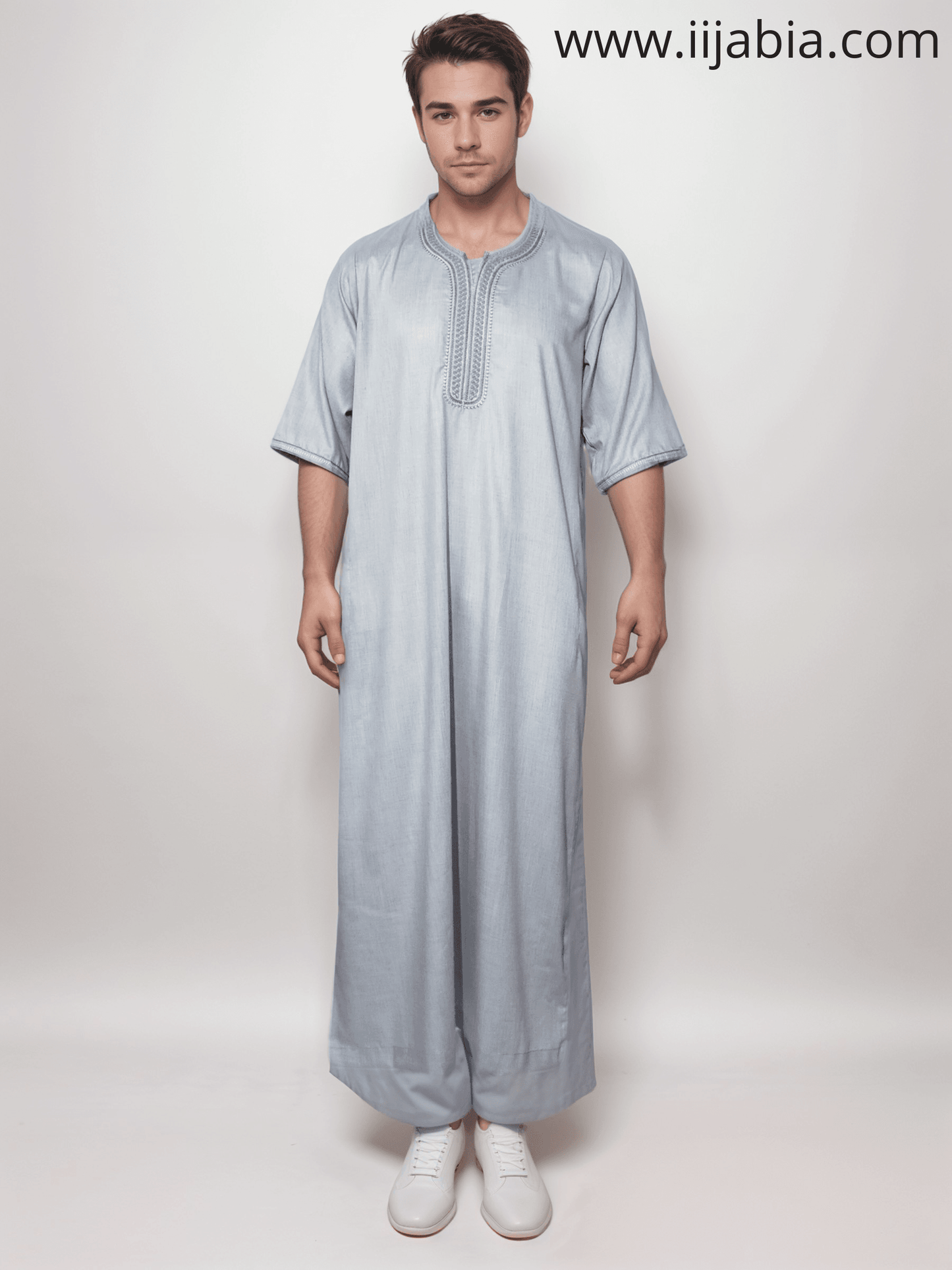 Moroccan Embroidery Mens Thobe - 3/4th Sleeves - Model 3 - IIJM3-6 - IIJABIA