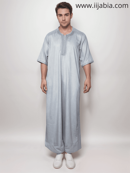 Moroccan Embroidery Mens Thobe - 3/4th Sleeves - Model 3 - IIJM3-6 - IIJABIA