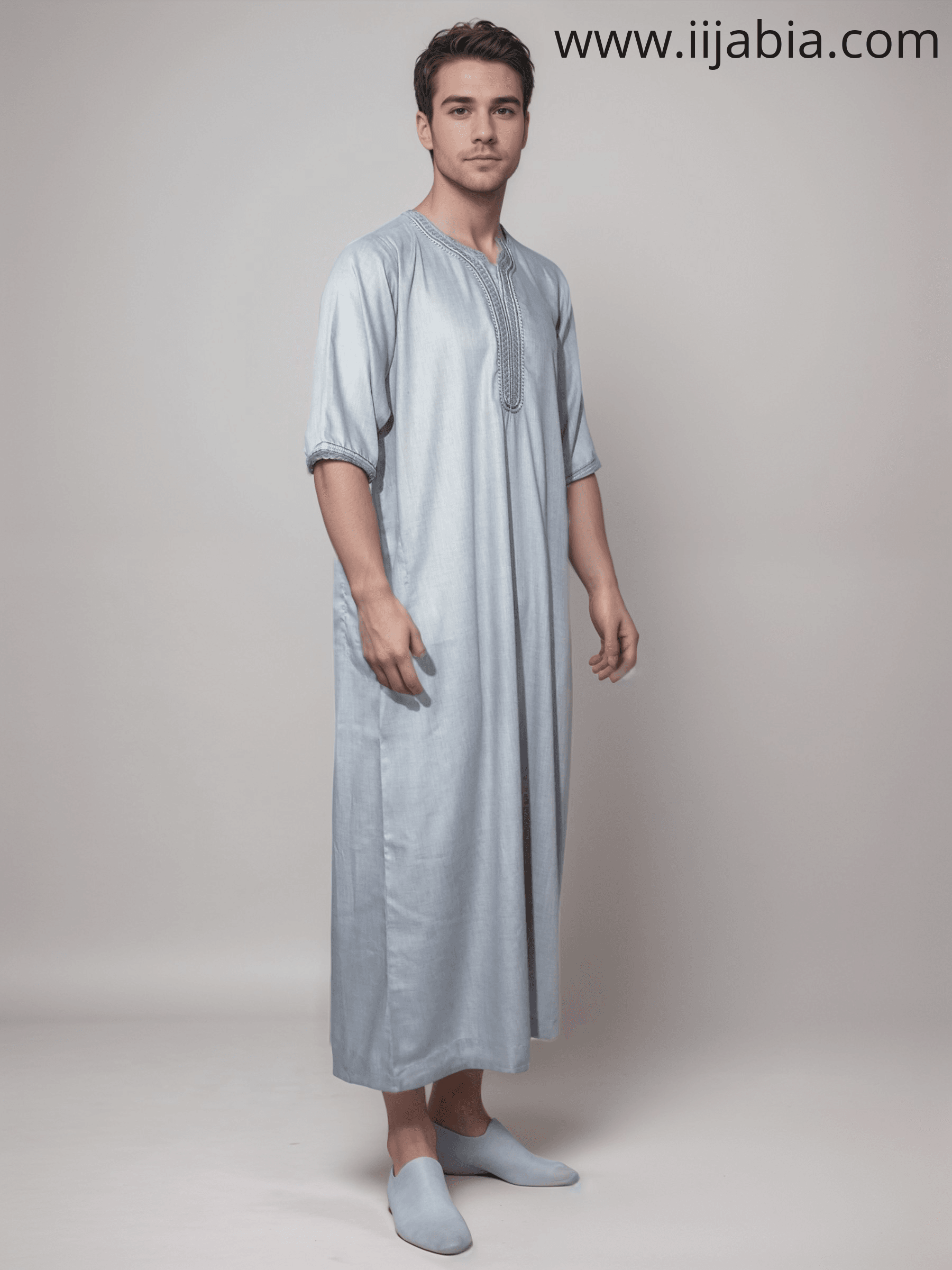 Moroccan Embroidery Mens Thobe - 3/4th Sleeves - Model 3 - IIJM3-6 - IIJABIA