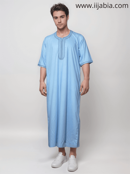 Moroccan Embroidery Mens Thobe - 3/4th Sleeves - Model 4 - IIJM4-1 - IIJABIA