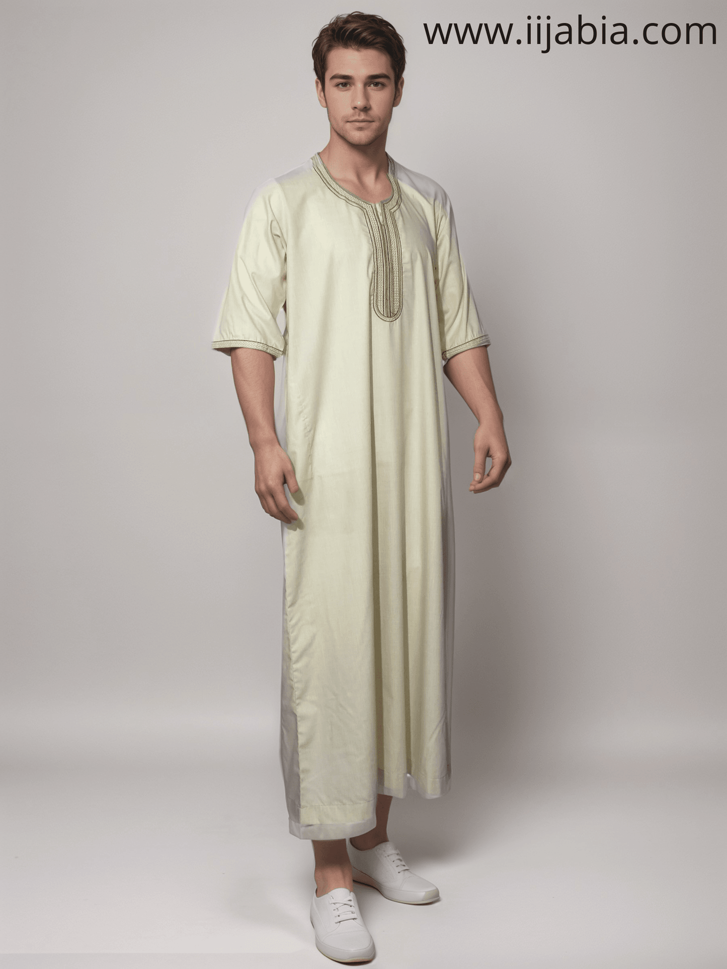 Moroccan Embroidery Mens Thobe - 3/4th Sleeves - Model 4 - IIJM4-3 - IIJABIA