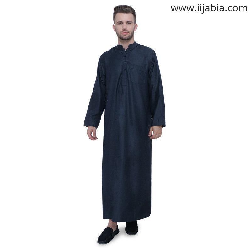 Alrasid Mens Thobe - Full Sleeves - Dark Blue - IIJABIA